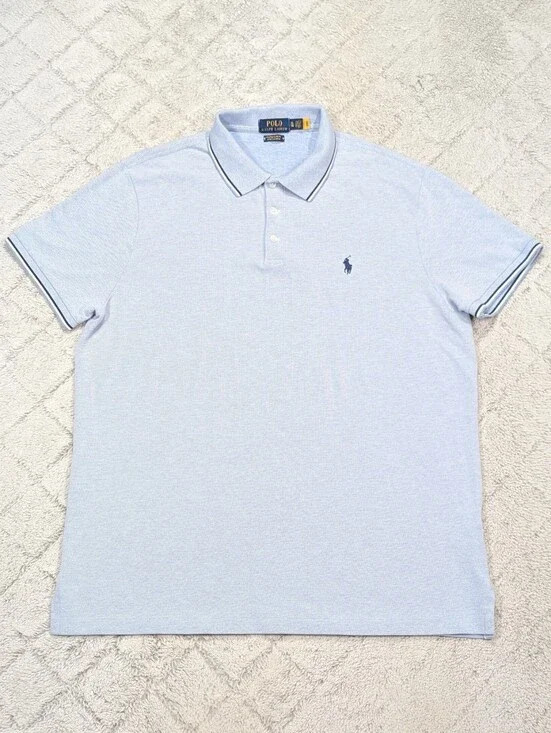 Polo Ralph Lauren Shirt Mens XL Blue Slim Fit Polo Stretch Mesh Birdseye Tipped