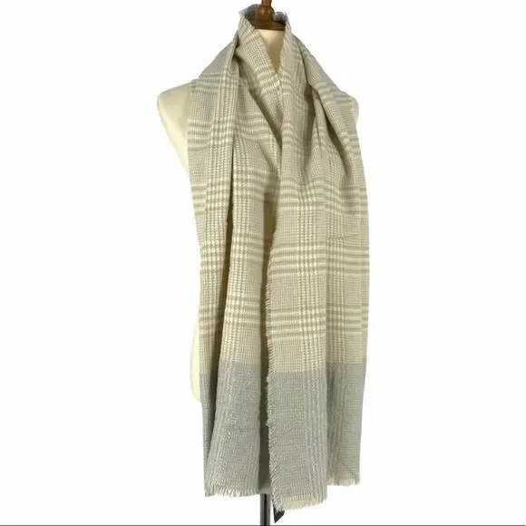 INC Plaid Tan And Grey Scarf Wrap One‎ Size