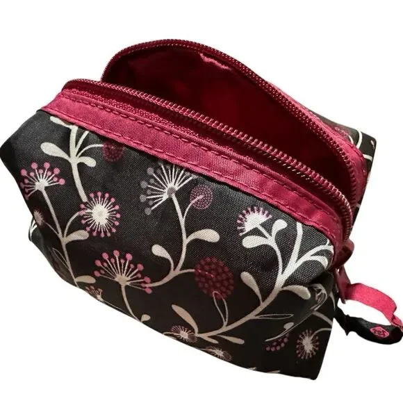Floral Makeup Bag | Compact & Stylish Floral Black and Pink Women's Bag