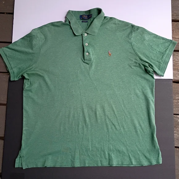 Polo Ralph Lauren Men's Green Classic Fit Henley Polo Short Sleeve Size Large