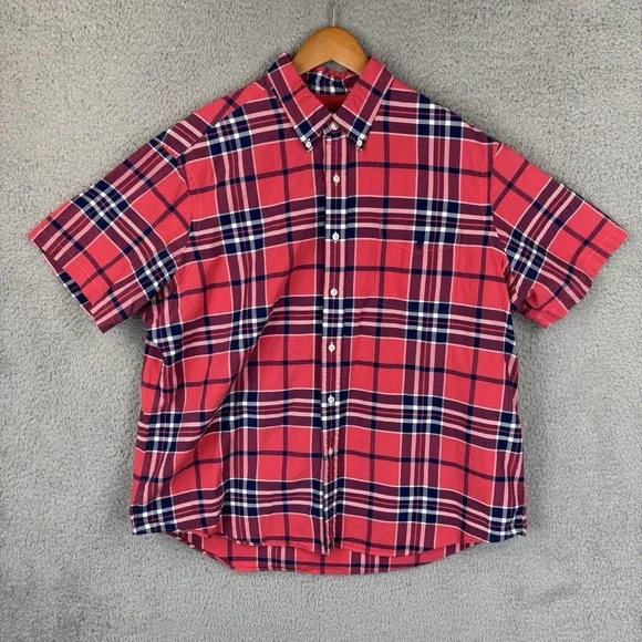 Polo Ralph Lauren Button Down Shirt Mens 2XL Light Red Navy Plaid Cotton Casual