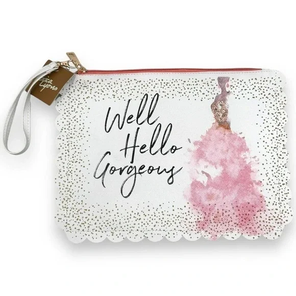 🍀 Erica Lyons Faux Leather Scalloped Edge Well Hello Gorgeous Cosmetic Pouch Bag