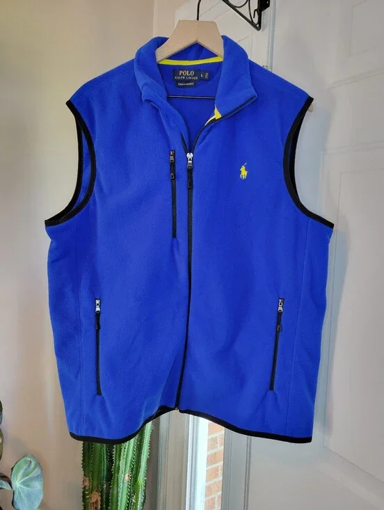 Polo Ralph Lauren Performance Blue Fleece Zip Up Vest, Size Mens Large