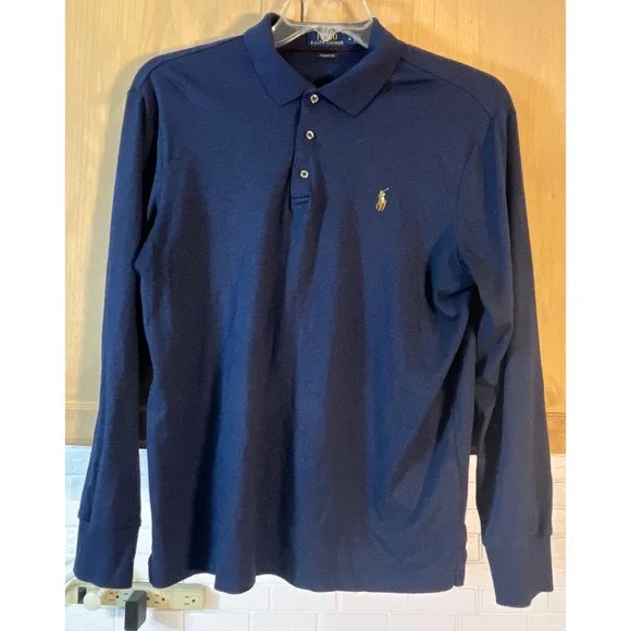 Polo Ralph Lauren Long Sleeve Polo Men M Navy Blue Classic Fit Pony Logo