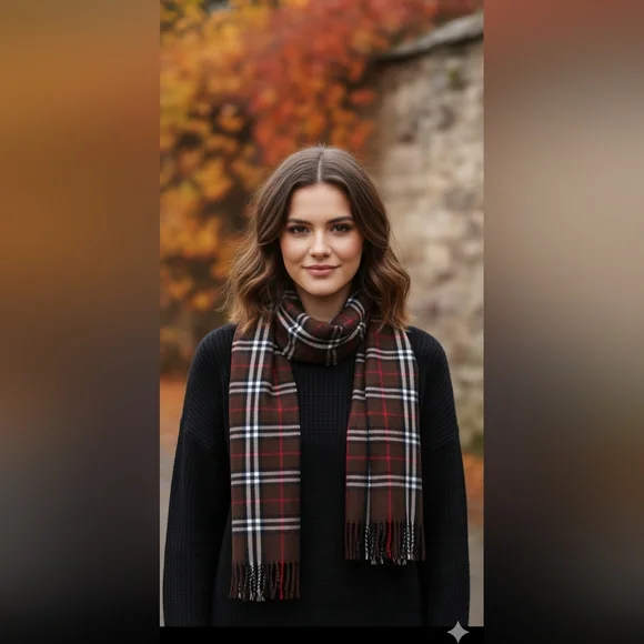 New Authentic Burberry London Beetroot Tartan Check Print Schawl /Scarf