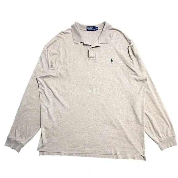 Polo Ralph Lauren Polo Shirt Mens 2XL Beige Heather Long Sleeve Pony Logo‎
