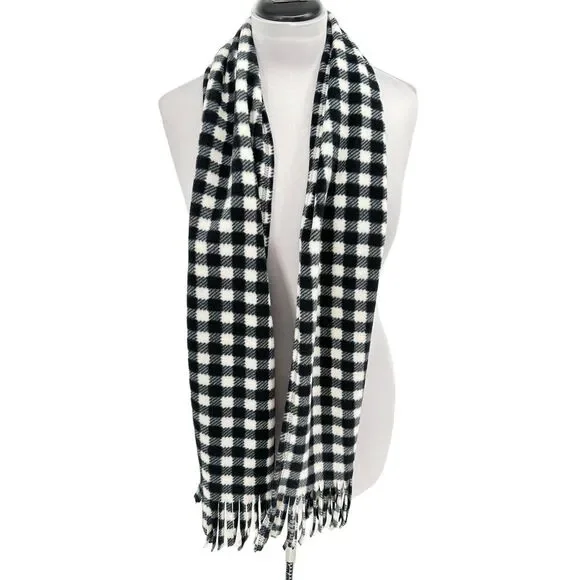 Black and White Buffalo Plaid Fleece Scarf Fringe Winter‎ Warm
