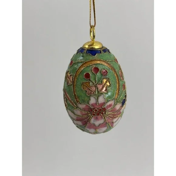 VTG Cloisonné Floral Gilded Metal Ornament Christmas Decoration 2.5