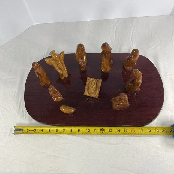 Abstract Carved Wood Nativity Set on Display Board | Modern Style | As-Is