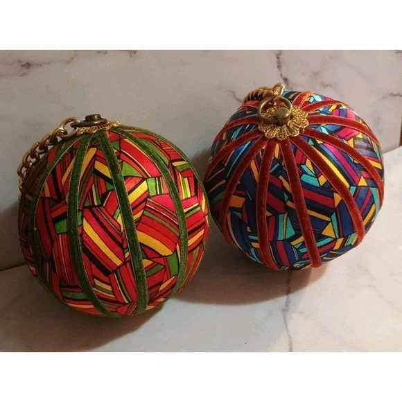 Pair Of Large Silk Thread Velveteen Ball Ornaments 5