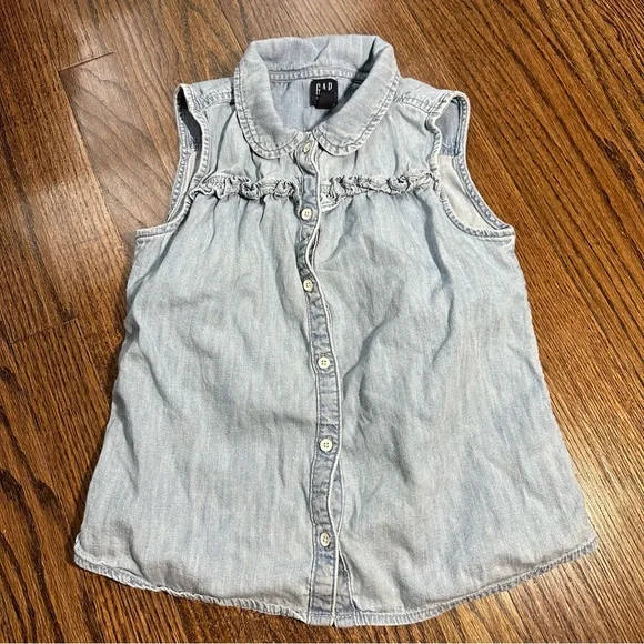 Gap Girls Sleeveless Ruffle Denim Collar Shirt Button Front Size‎ Large