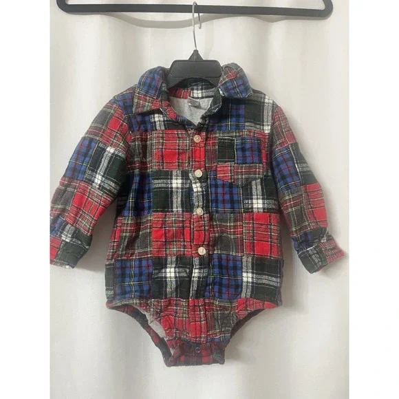 BABY GAP Patchwork Plaid Button Down Size 12 To‎ 18 Months Thick Warm  E75