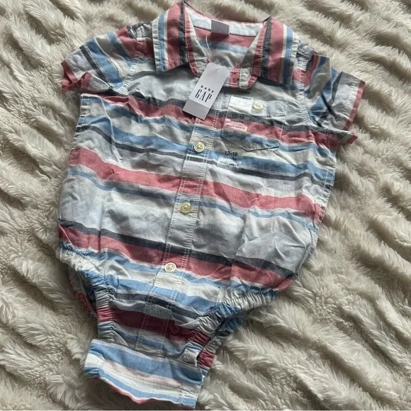 Baby GAP Baby Boy Striped Preppy Bodysuit Collar 4th July Dress Top Sz 12-18m