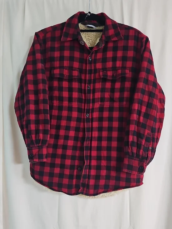 Gap Kids Red and Black Buffalo Plaid Sherpa-Lined Button-Down Jacket