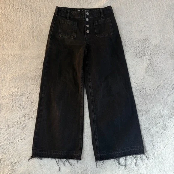 Gap Kids‎ Girls High Stride Ankle Wide Leg Jeans Black Button Fly Size 14 READ