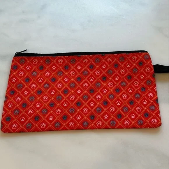 Red Animal Paw Print Cosmetic Bag