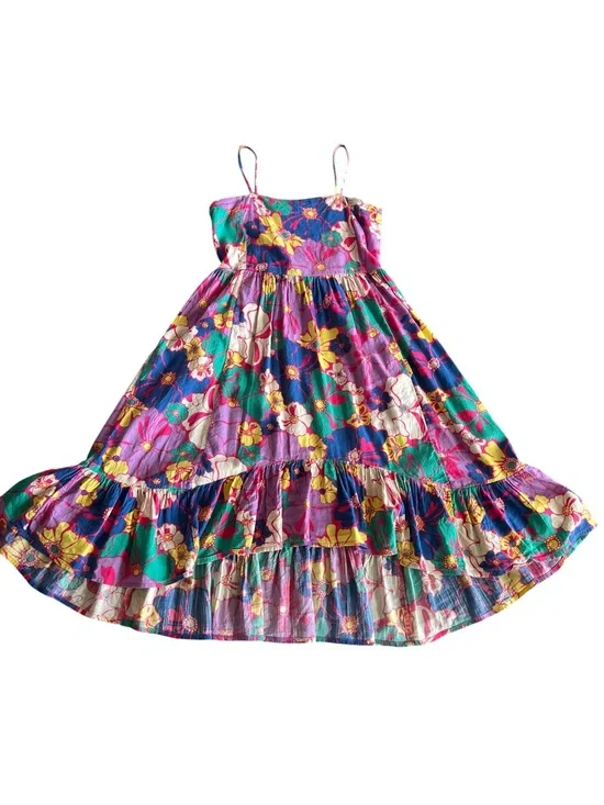 GAP Kids Girls XL 12 Floral Tiered Sundress Maxi Dress Smocked Back Colorful