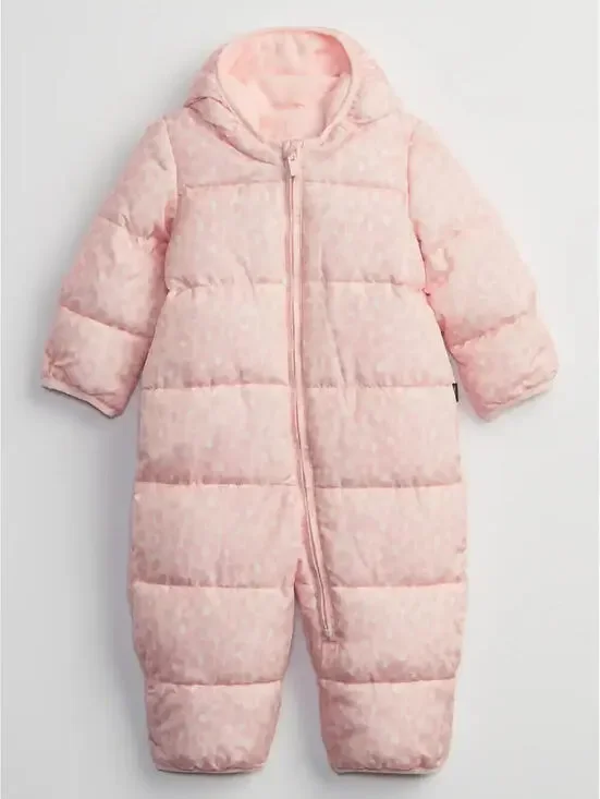 GAP $64  Baby Puffer Snowsuit Bunting Girls Size 3-6 M Pink Cameo Cold Control