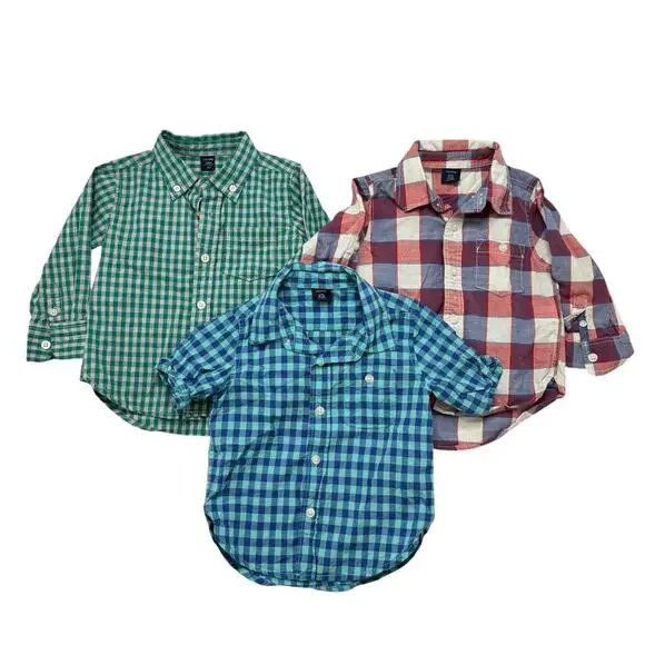 BABY GAP Plaid Button Up Shirt Lot 18-24 Months Blue Green Red Cotton Boys