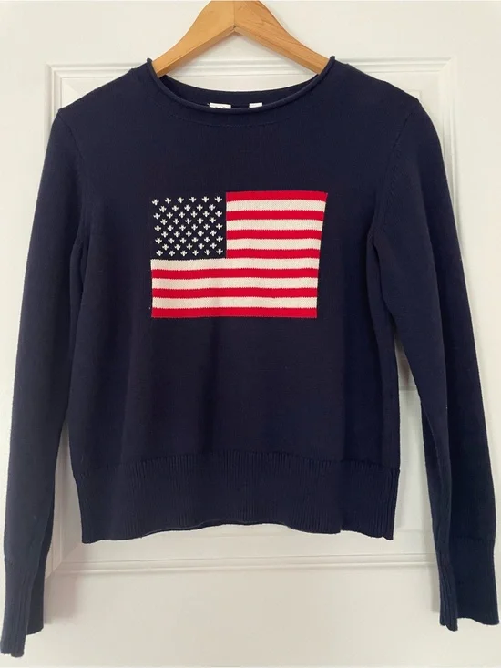 Gap Kids Cotton Rollneck   Crewneck Navy Sweater with American Flag, XXL