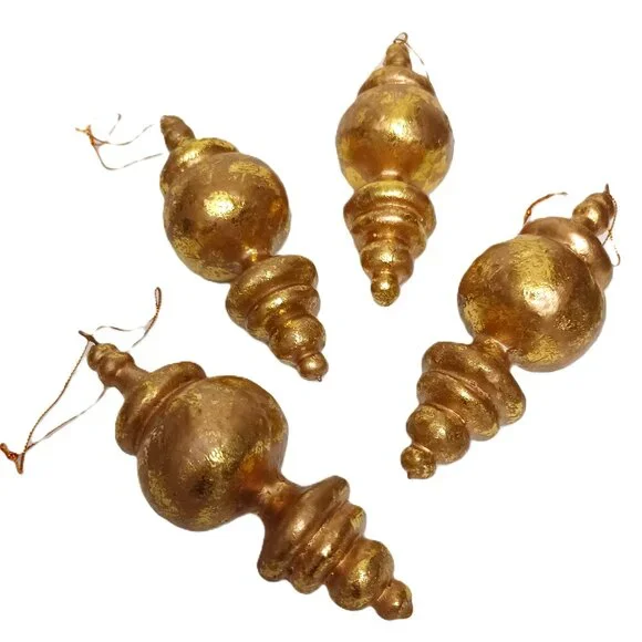 Holiday Gold Leaf Ornaments Handmade: 4 Gold Leaf Pendant Ornament