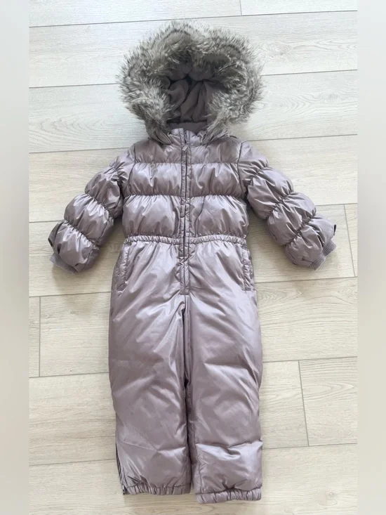 Baby Gap Warmest Snowsuit Down Puffer Rose Pewter Faux Fur Hood Size 3T Girls