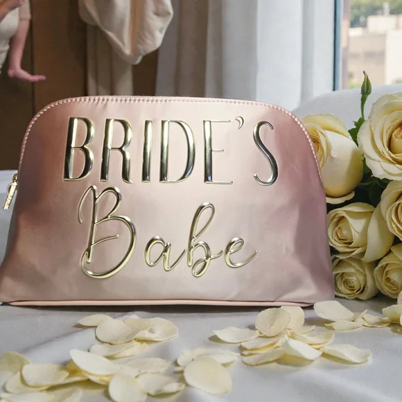 NEW Shiraleah Elegant Bride's Babe Gold and Pink Cosmetic Pouch Bag 12