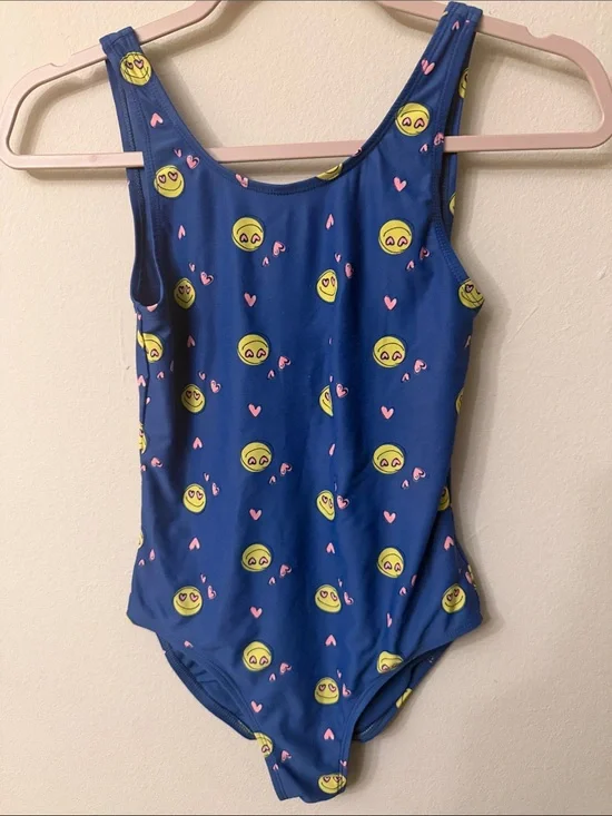 GAP Kids Royal Blue One-Piece Swim with Yellow Smiley Faces & Pink Hearts 99