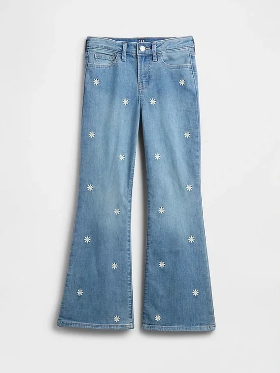 Gap kids high rise 70s flare embroidered daisy jeans