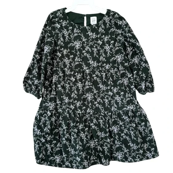 Baby Gap Green Corduroy Dress‎ Girls 4T Fall Winter Foral Lined Holidays Cotton