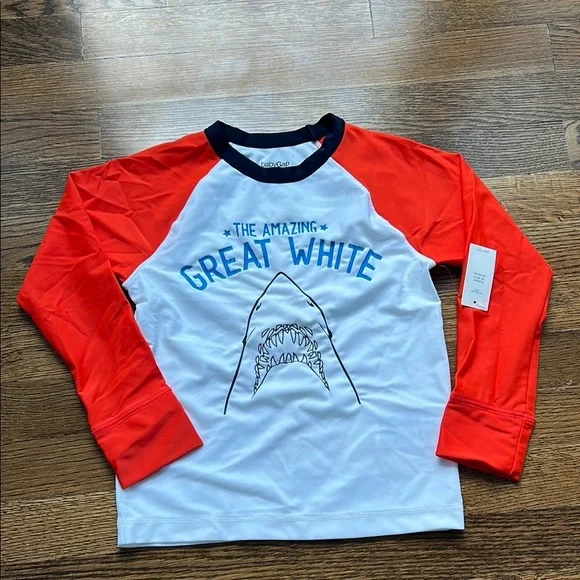 GAP Kids Red and White Shark Rashguard