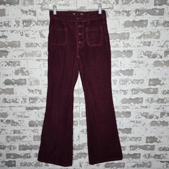 Gap Kids Corduroy Pants Girls Size 14 Red 70's Flare Leg High Rise Button Fly