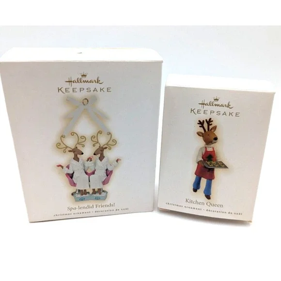 Hallmark Keepsake SPA-LENDID FRIENDS and Kitchen Queen Reindeer Baking Cookies‎