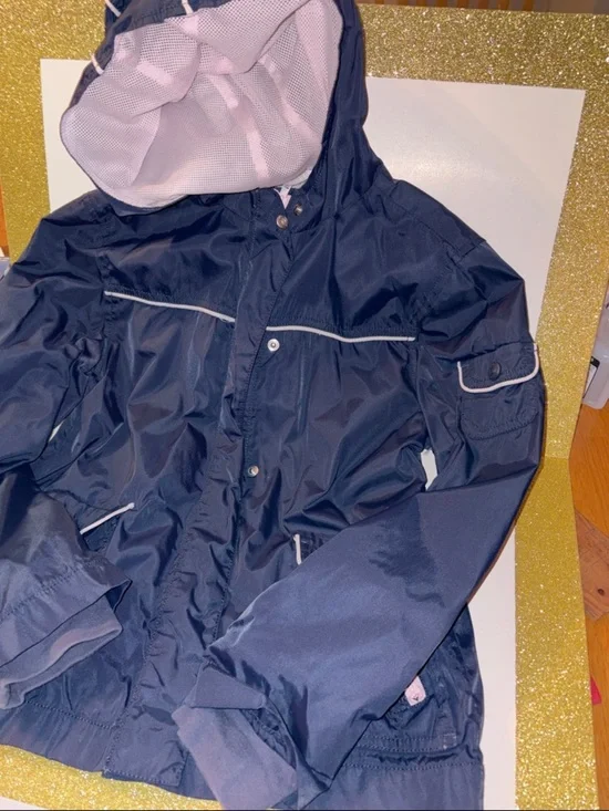 GAP Navy Hooded Raincoat with Pink Lining