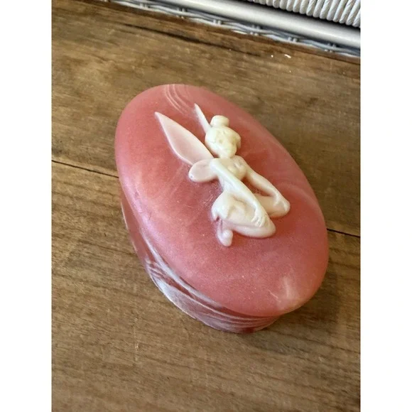 Vintage Tinkerbell Disney Keepsake Jewelry Box Lift Off Lid, Incolay Stone
