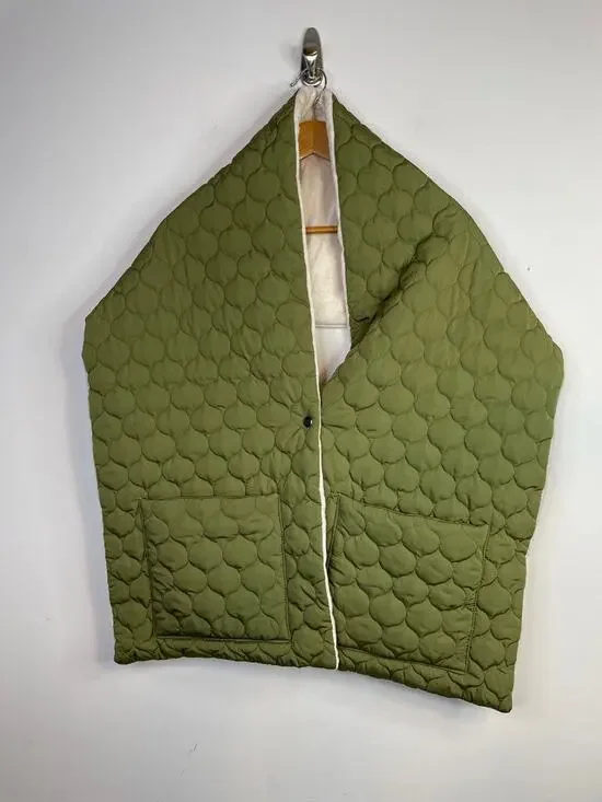 World Market Olive Green Puffer Scarf Shawl Wrap Faux Fur Lining  New One Size