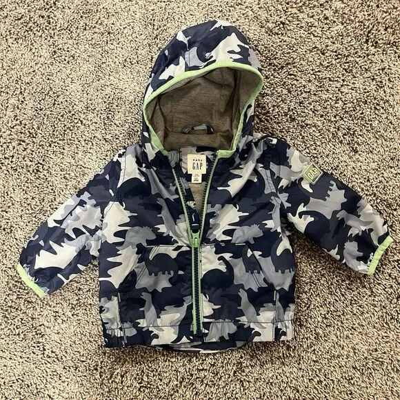 Gap 0-6‎ Months Jersey Lined Dinosaur Camo Windbreaker Jacket