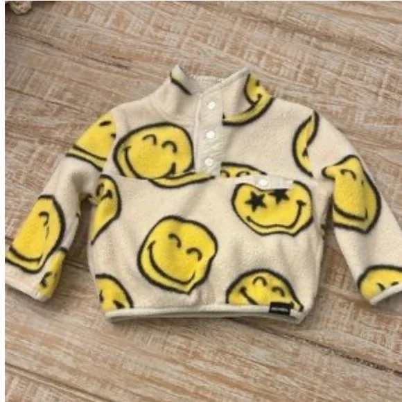 Baby Gap SmileyWorld Fleece Pullover Kids 5T Yellow Smiley Face Snap Mock Neck