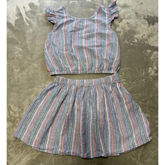 GAP‎ Kids Blue Stripe Skirt Set XL Youth Girls Two Piece Crop Top Outfit Linen