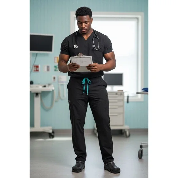 FIGS Tansen 2.0 Men Black Scrubs‎ FIONx Multi-Pocket XXL Healthcare Professional