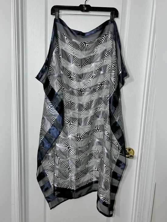 Vintage Korea Made Optical Swirl Scarf 40” Square Navy White
