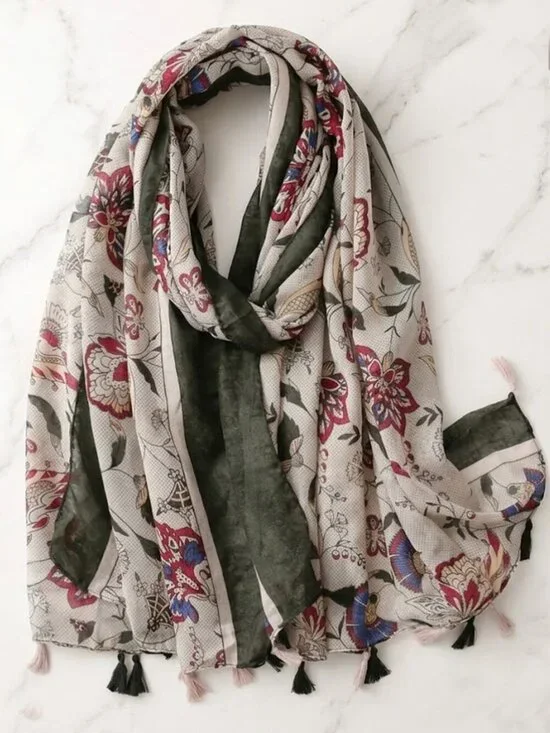 Ladies Green Ladies Floral Scarf