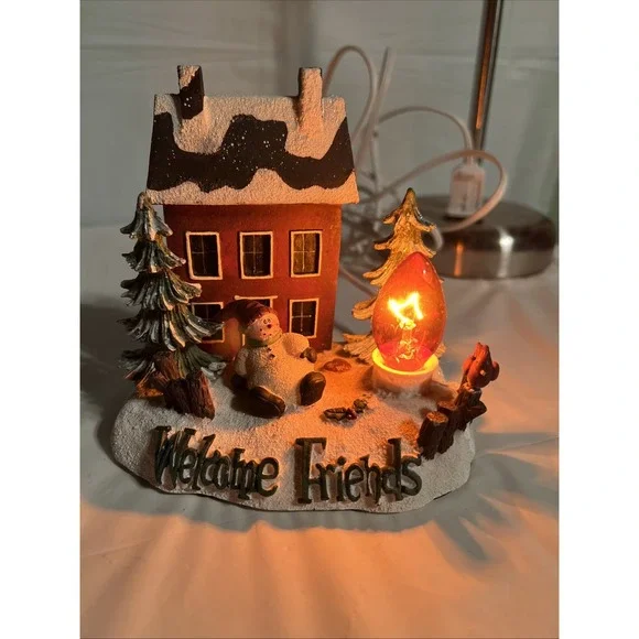 Vintage Christmas Village Luminary Welcome Friends Crazy Mountain 1990s