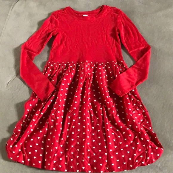Gap Kids Dress Girls Size XL 12 Red White Hearts Long Sleeve‎