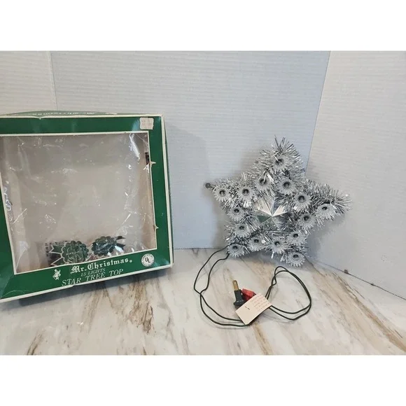 Vintage Mr Christmas 15 Lights Star Tree Top Christmas Tree Topper Silver