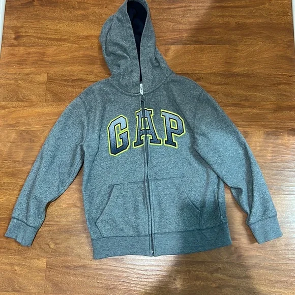 Gap Fleece Jacket Hoodie size large Grey and Neón Gap logo Zip Sweater