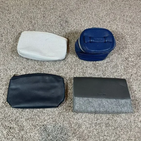 La Prairie Cosmetic Bag LOT of 4 Makeup Bag - Blue White Gray Black Zipper Pouch