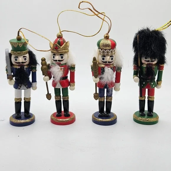Mini Wooden‎ Nutcracker Ornaments Set of 4 Soldier Christmas Tree Decor