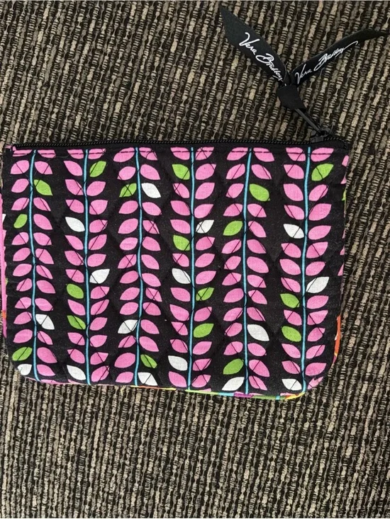 Vera Bradley Black Pouch with Pink & Green Leaf Pattern