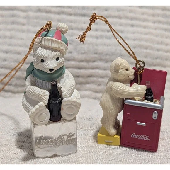 Vintage Coca Cola Polar Bear Ornaments Set 1998 2000 Christmas Decorations